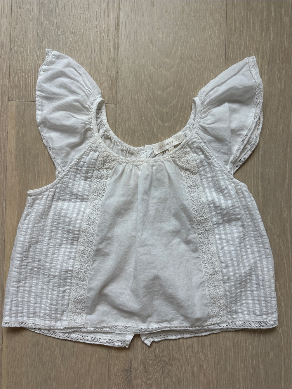 LoveShackFancy White Flutter Sleeve Cotton Top